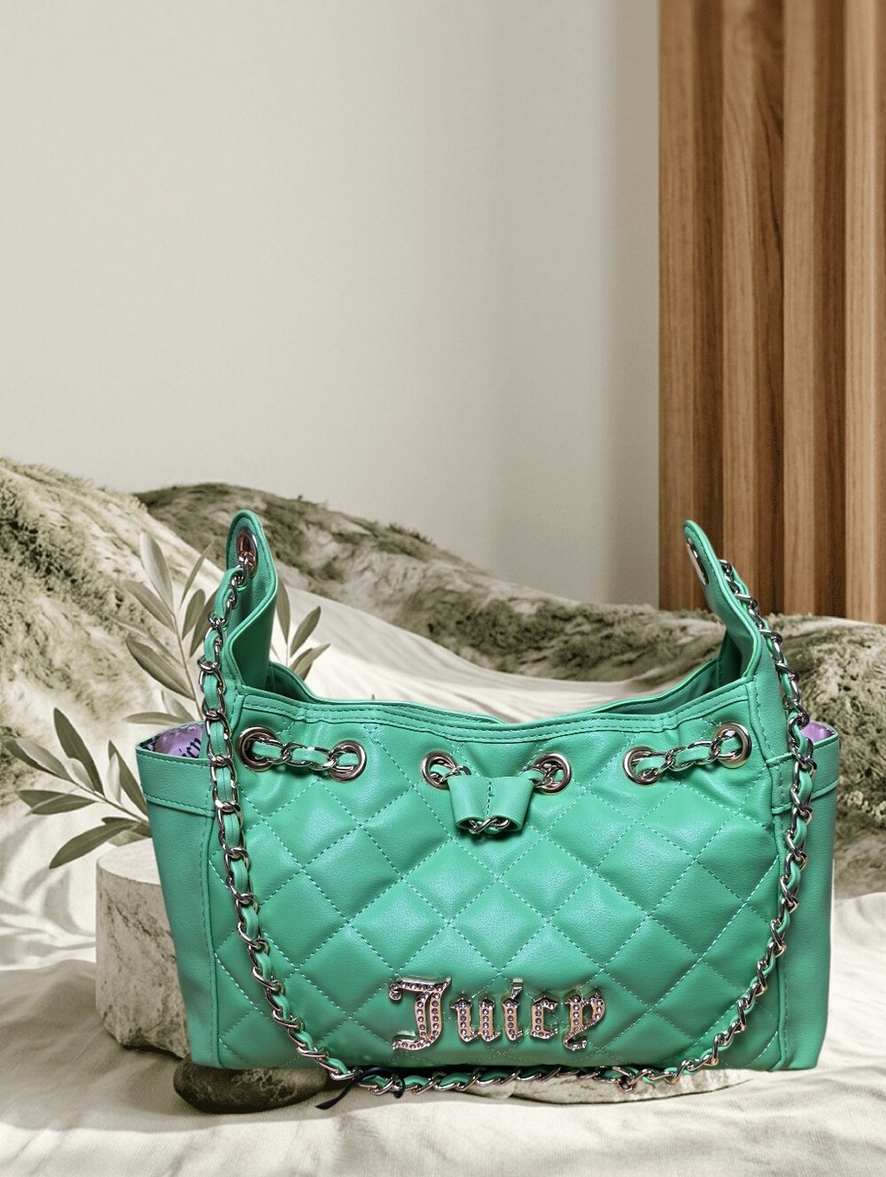 Juicy Couture Icon Bucket Bag Retro Green Quilted Chain-Handle Bag